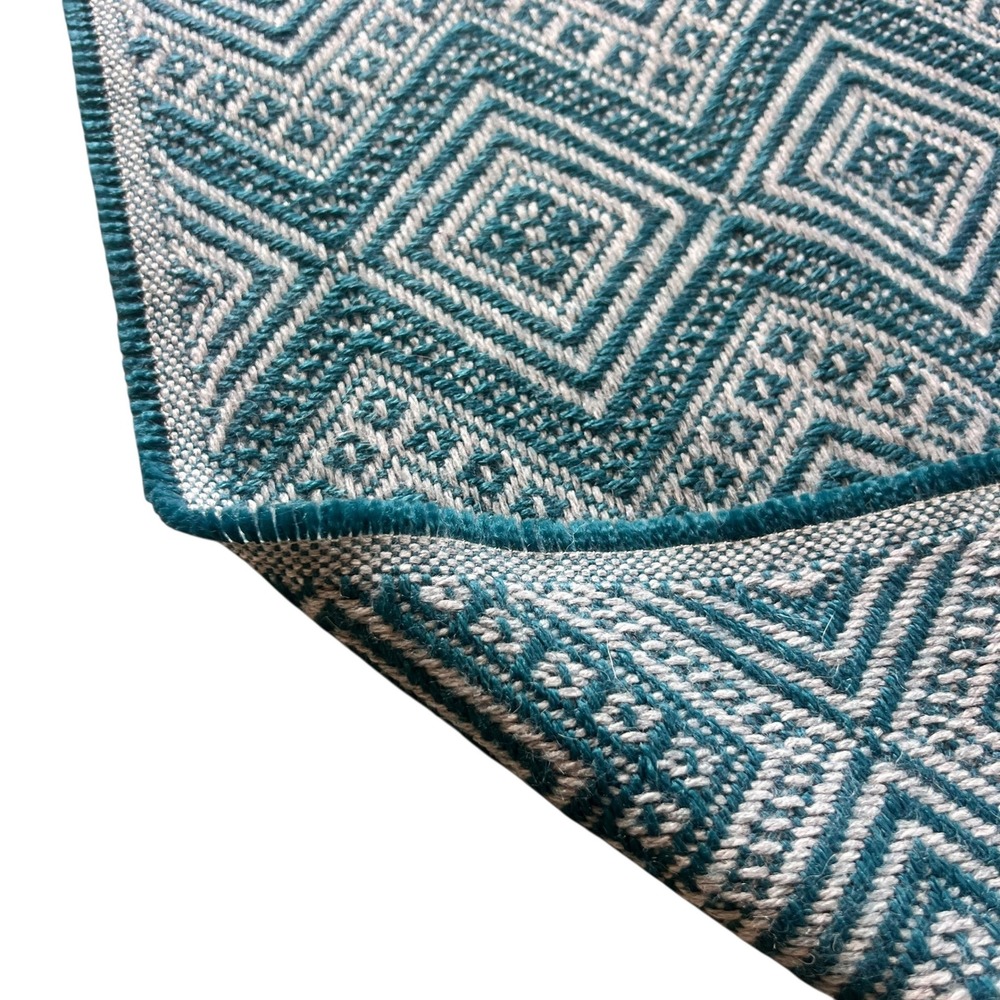 Imagine Peru Alpaca Throw Blanket Teal Geometric Diamond Woven Fringe 50x60 - Picture 4 of 4